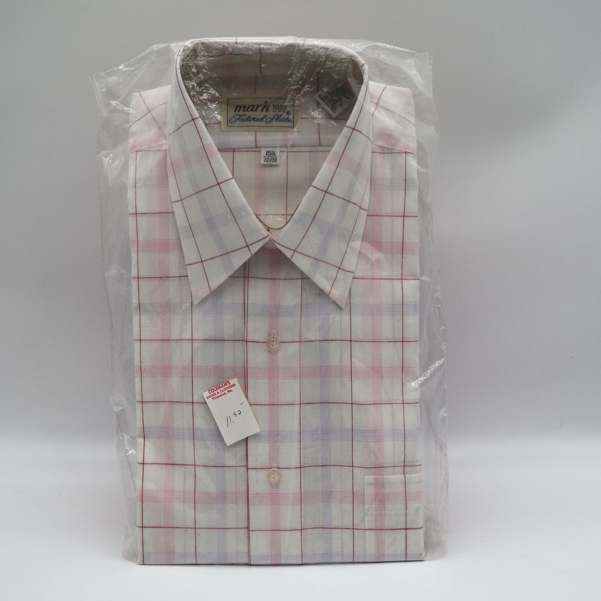 Mark VII Dress Shirt Mens 15.5 32/33 Vintage 70s White Red Blue Plaid Deadstock - take2supply