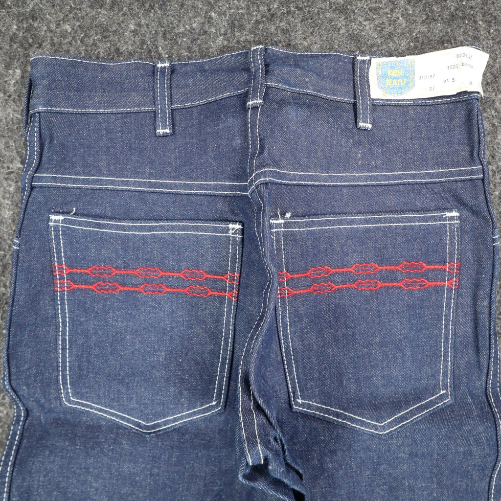Key Jeans Vintage Womens 27 M Blue Red Embroidered Flare Jeans NWT - take2supply
