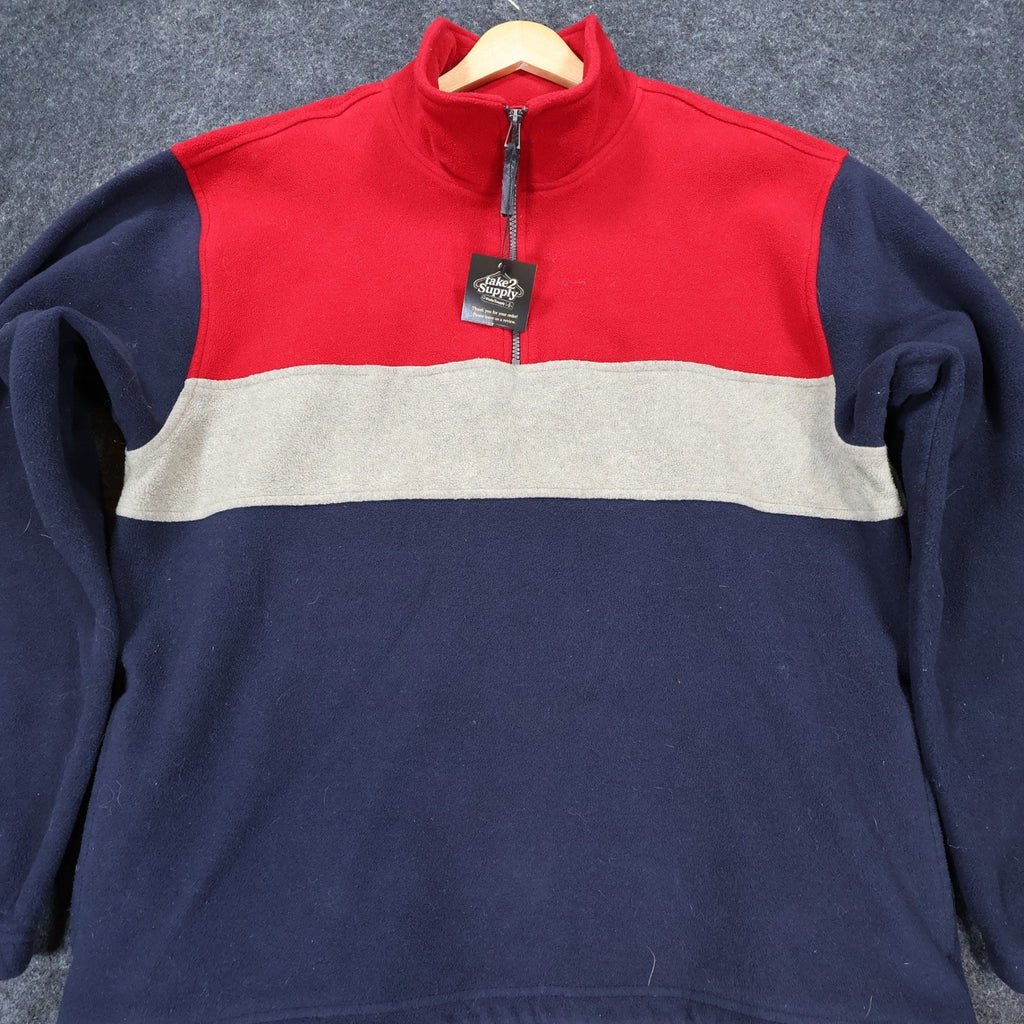 IZOD Fleece Pullover Mens Large Red Excellent Colorblock Quarter Zip - take2supply