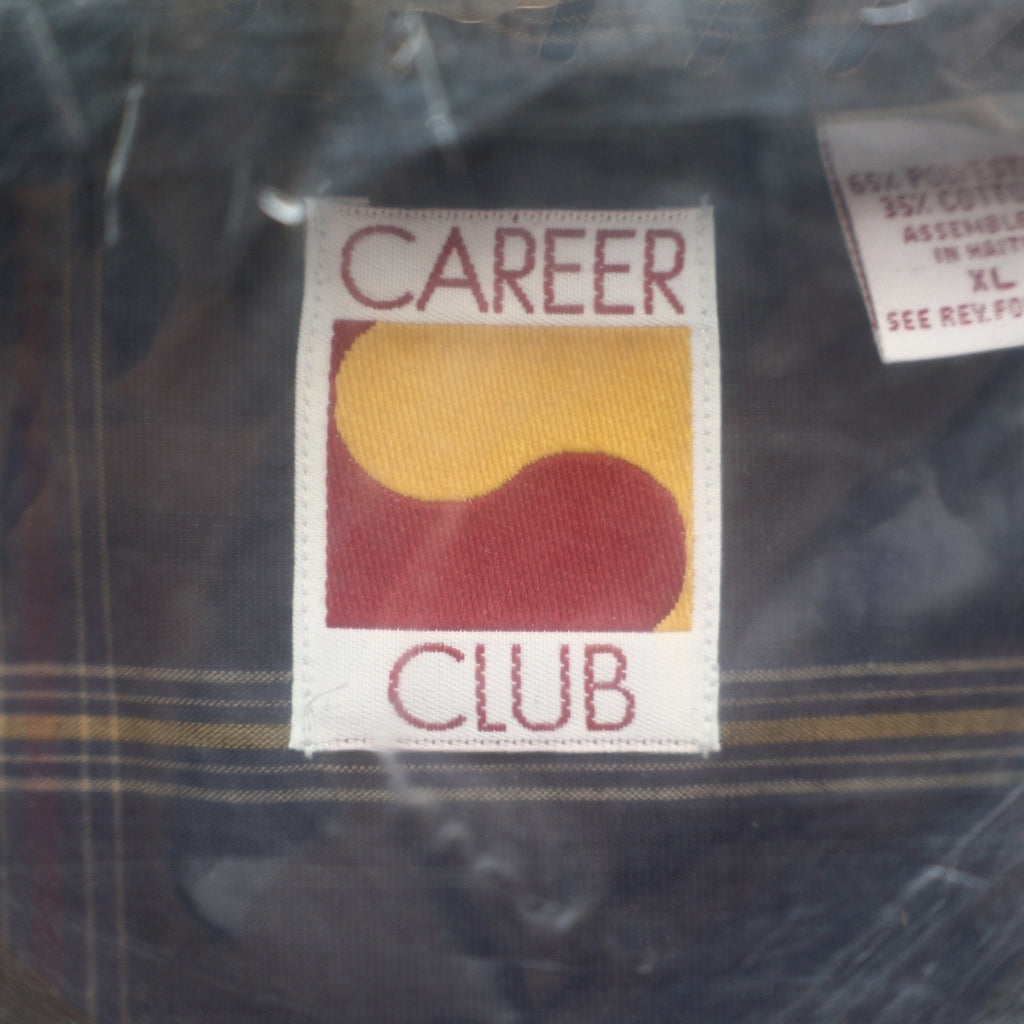 Career Club Shirt Mens XL Navy Gold Burgundy Windowpane Plaid New Packaged - take2supply