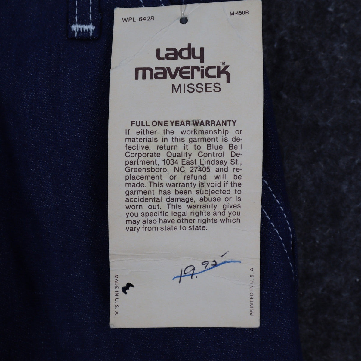 Lady Maverick Vintage Jeans Women 8 26 Deadstock Blue High Waist Straight USA - take2supply