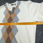 Van Heusen Argyle V-Neck Sweater Mens XL Cream Brown Grey Cotton NWT - take2supply
