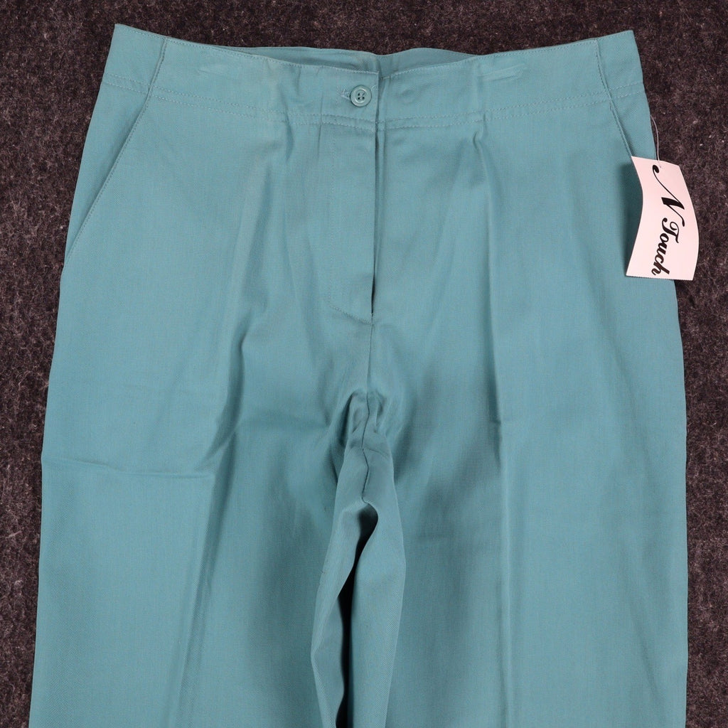 N Touch Straight Leg Pants Womens 10 Teal Azure Lagoon Cotton Tencel Trousers - take2supply
