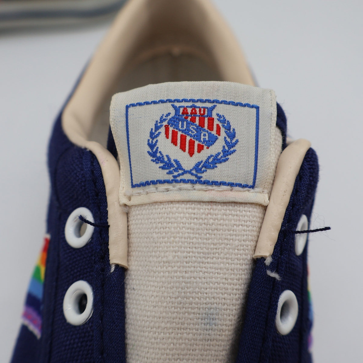 AAU Ruff Necks Scooter Shoes 10.5 Vintage Deadstock Navy Rainbow Canvas Sneakers - take2supply