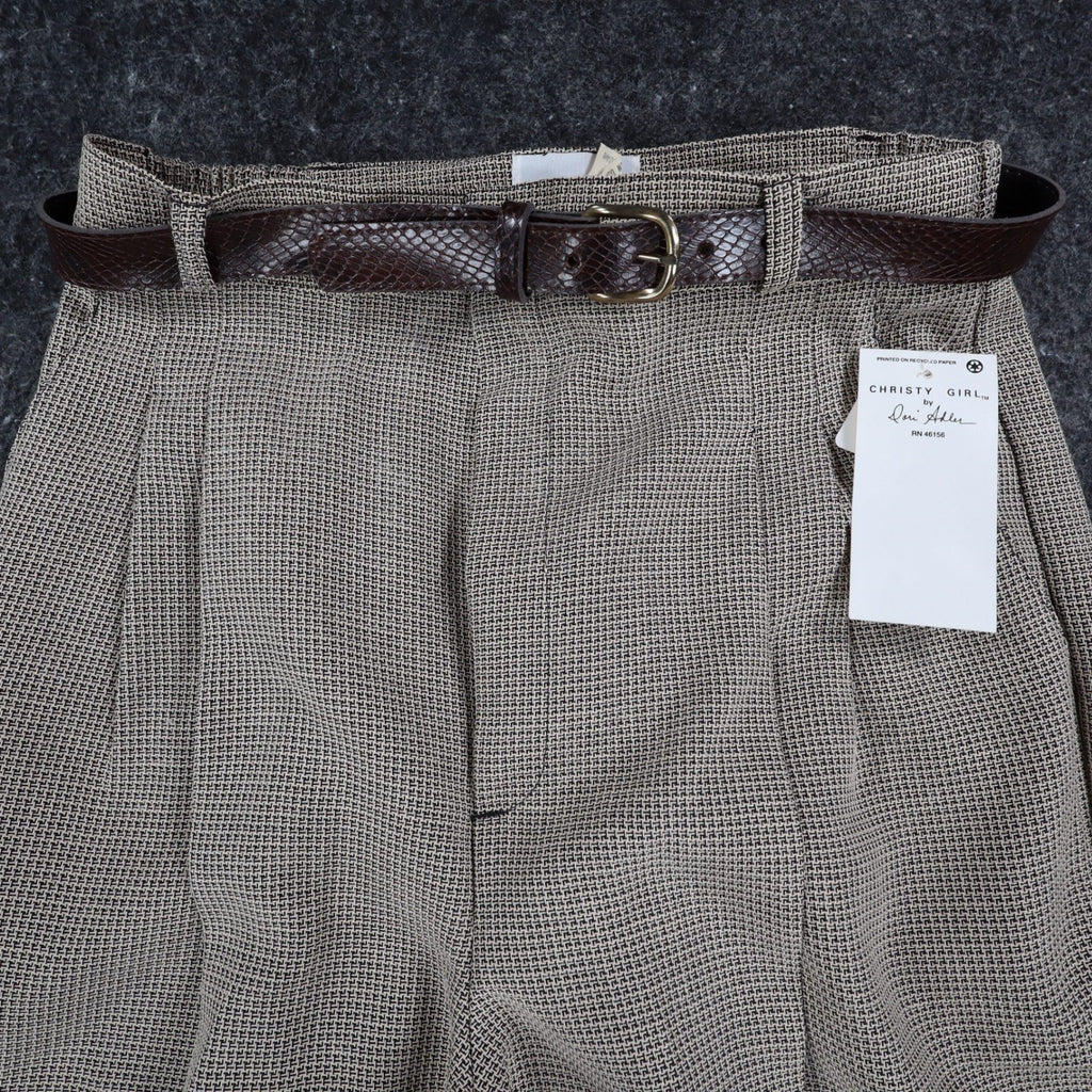 Christy Girl Dori Adler Pants Womens 12 Tan Black Belted Pleated USA NWT NOS - take2supply