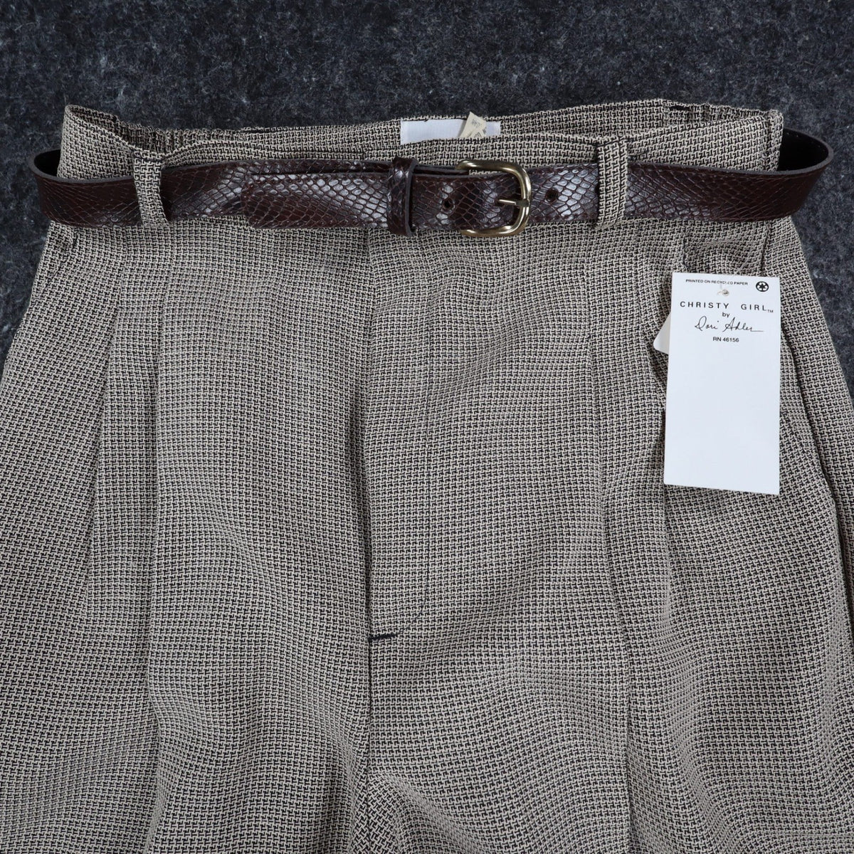 Christy Girl Dori Adler Pants Womens 12 Tan Black Belted Pleated USA NWT NOS - take2supply