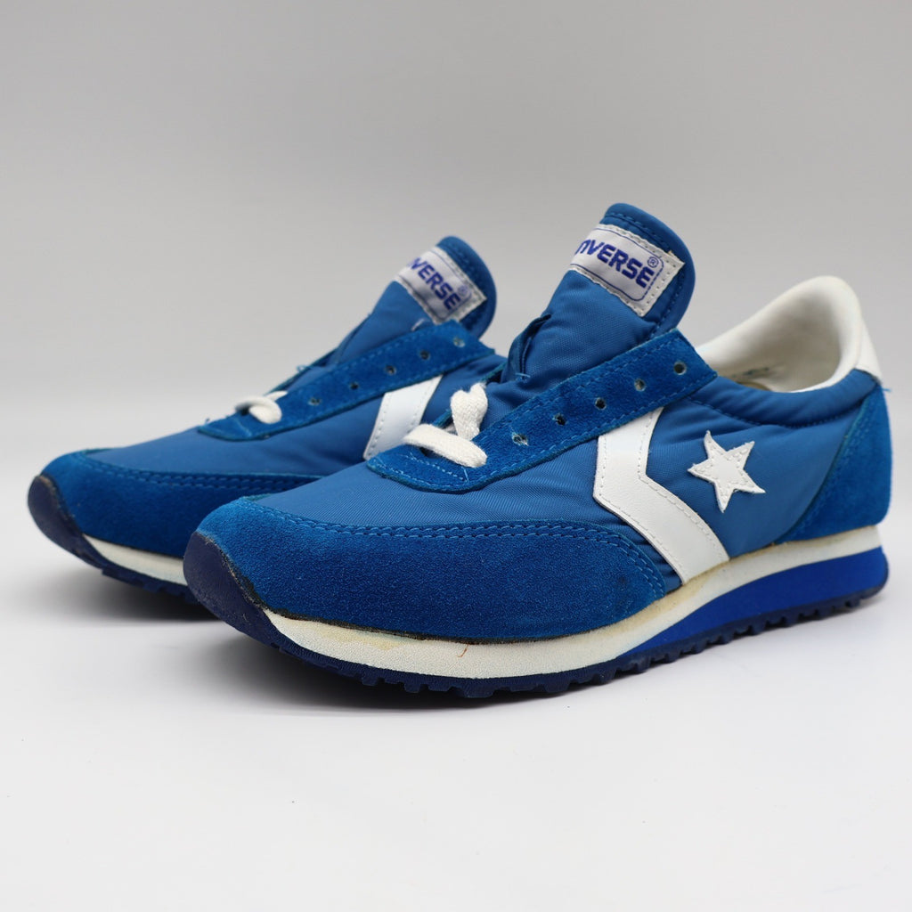 Converse Road Star Boys Size 3 Vintage 80s Blue White Nylon Suede Sneakers NOS - take2supply
