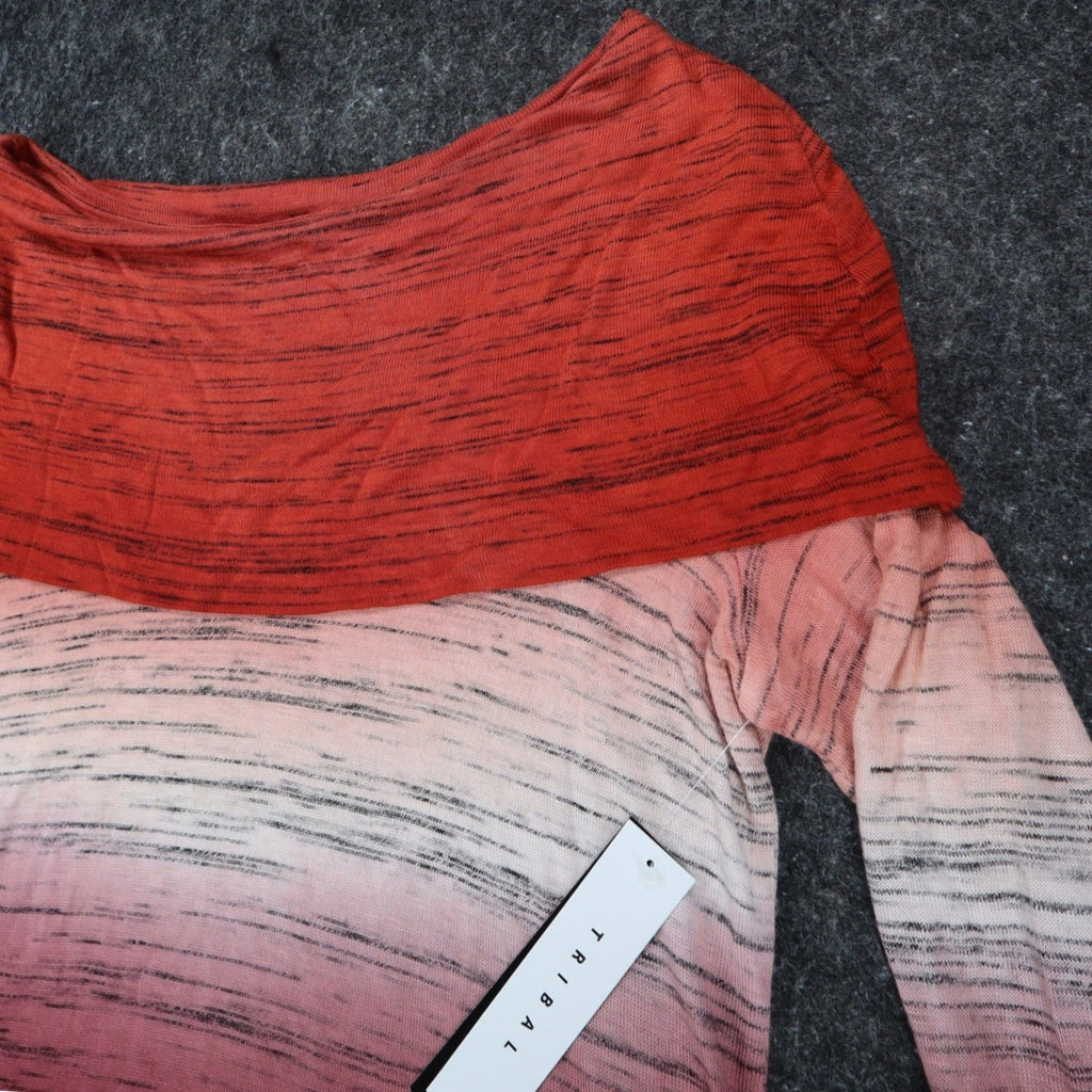 Tribal Top Womens Large Tawny Red Ombre Space Dye Asymmetrical Cowl Neck NWT - take2supply