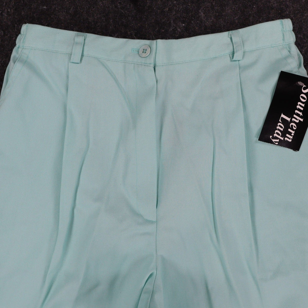 Southern Lady Pleated Shorts Womens Size 10 Aqua Twill High Waist Elastic Back - take2supply