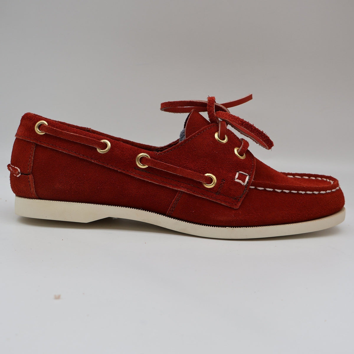 Vintage Boat Shoes 7.5 M Rust Red Suede Leather Moccasin Deck Shoes Deadstock - take2supply
