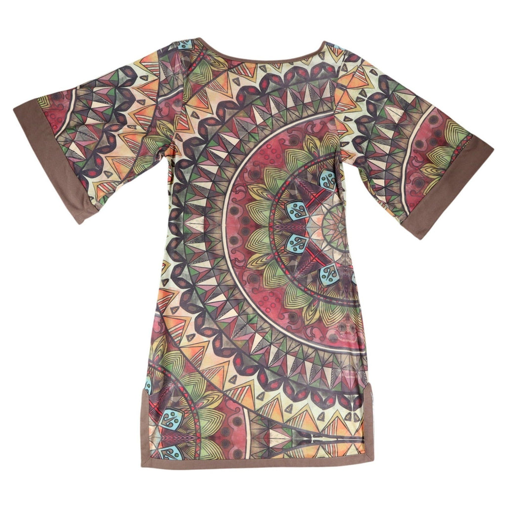 Mismash Carcara Dress Womens Small Brown Boho Mandala Print Bell Sleeve Mini - take2supply