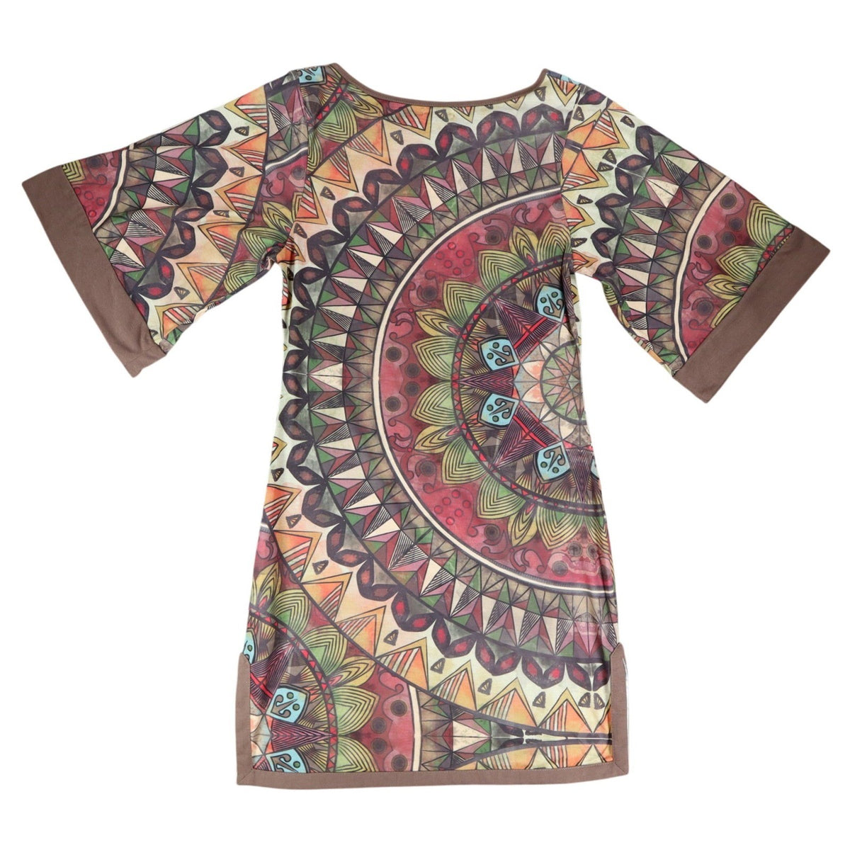 Mismash Carcara Dress Womens Small Brown Boho Mandala Print Bell Sleeve Mini - take2supply