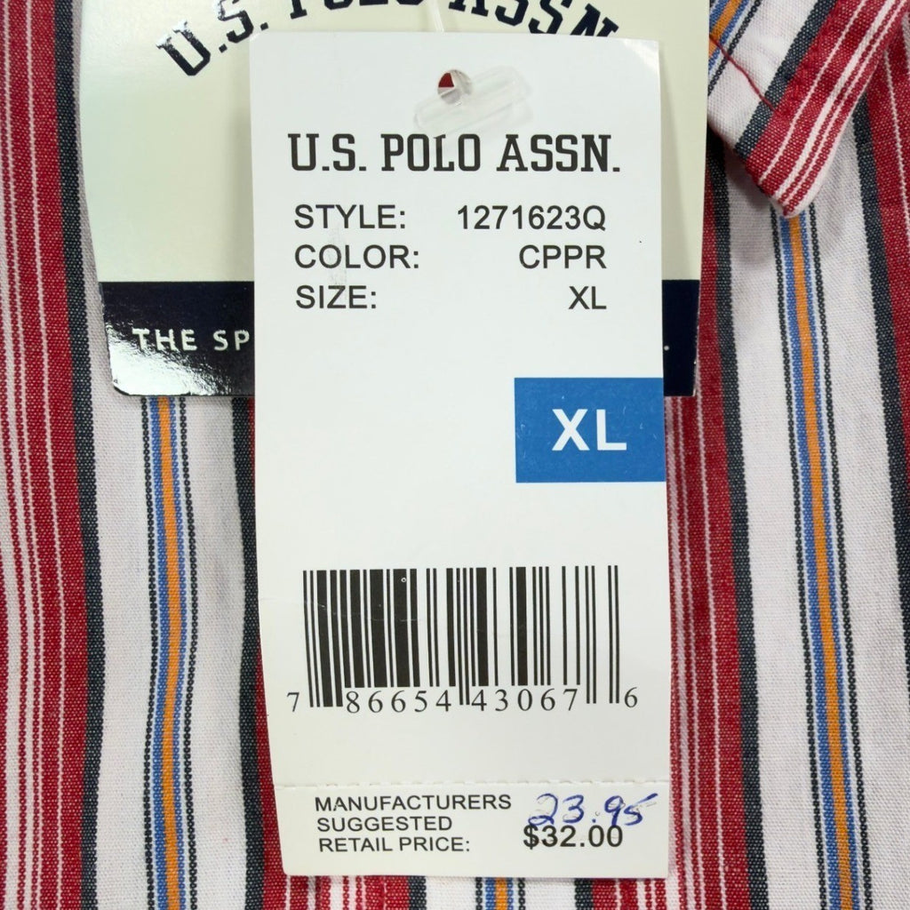 US Polo Assn Striped Button Down Shirt Mens XL Red White Cotton NWT - take2supply