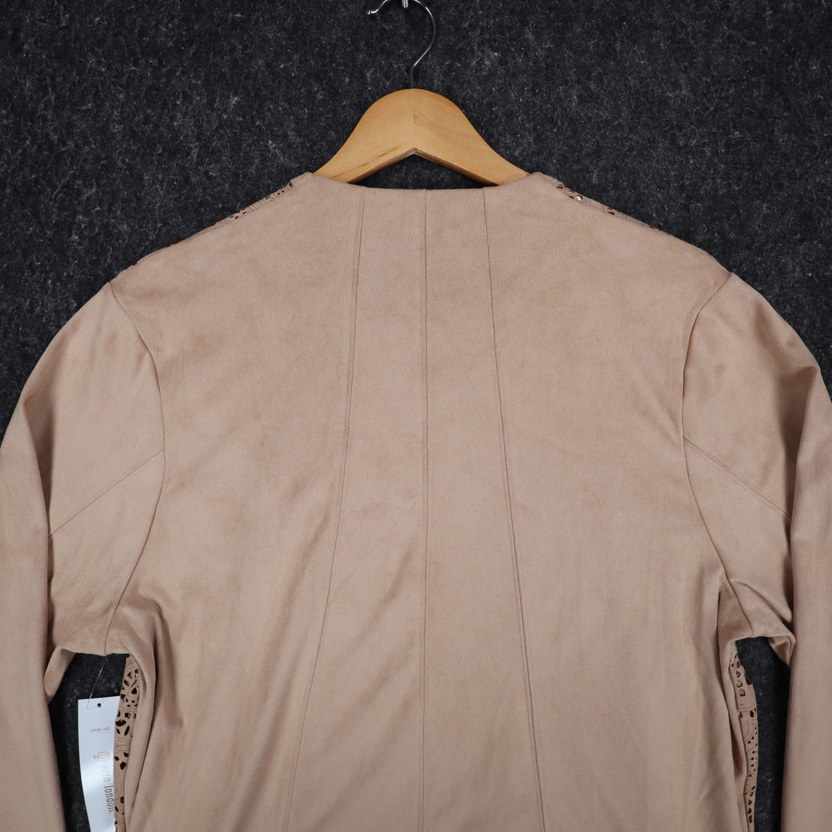 Erin London Open Front Jacket Medium NWT Sand Faux Suede Laser Cut Eyelet C1085 - take2supply