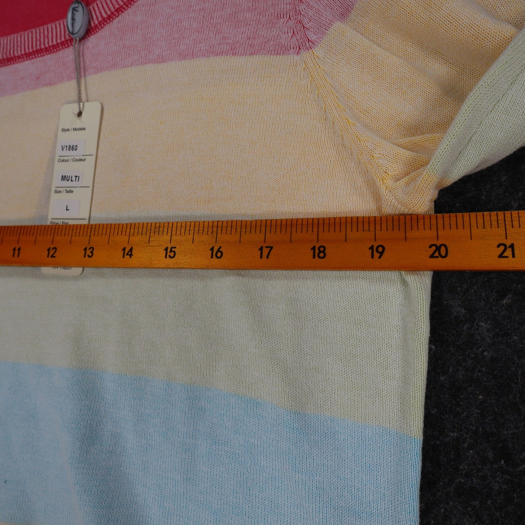 Variations Sweater Womens Large Multi Pastel Striped 3/4 Sleeve Cotton V1860 - take2supply