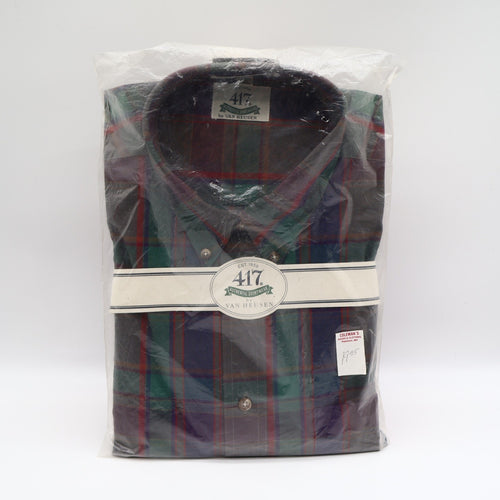 417 Van Heusen Shirt Mens XL Green Purple Red Plaid Cotton Blend New Packaged - take2supply