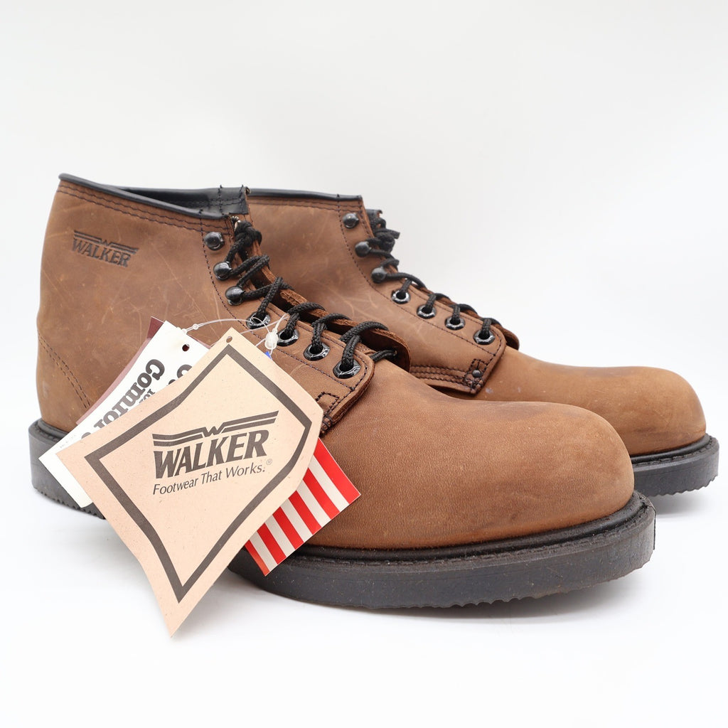 Walker Vintage 90s Work Boots Mens 11 D Brown Leather NWT Made in USA Deadstock - take2supply