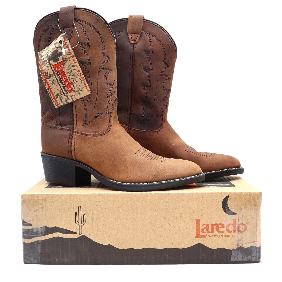 Laredo Western Boots Youth 2 D Tan Distressed Leather Cowboy Boots 28-2240 NIB - take2supply