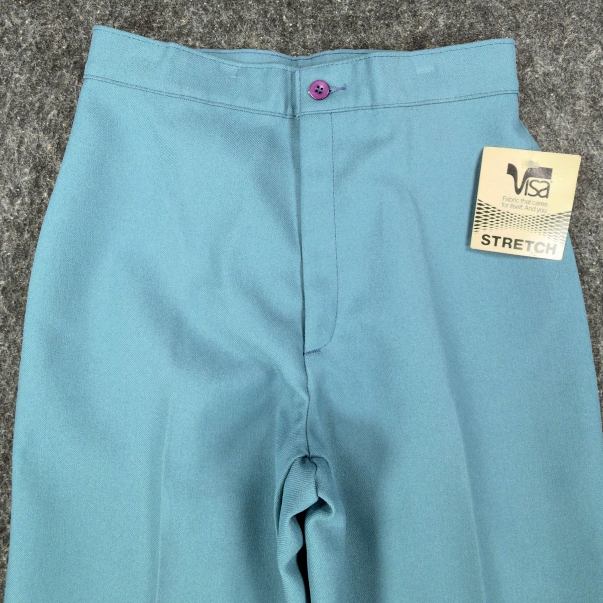 Visa Vintage 70s Stretch Trousers Womens 12 Blue Polyester Deadstock NWT - take2supply