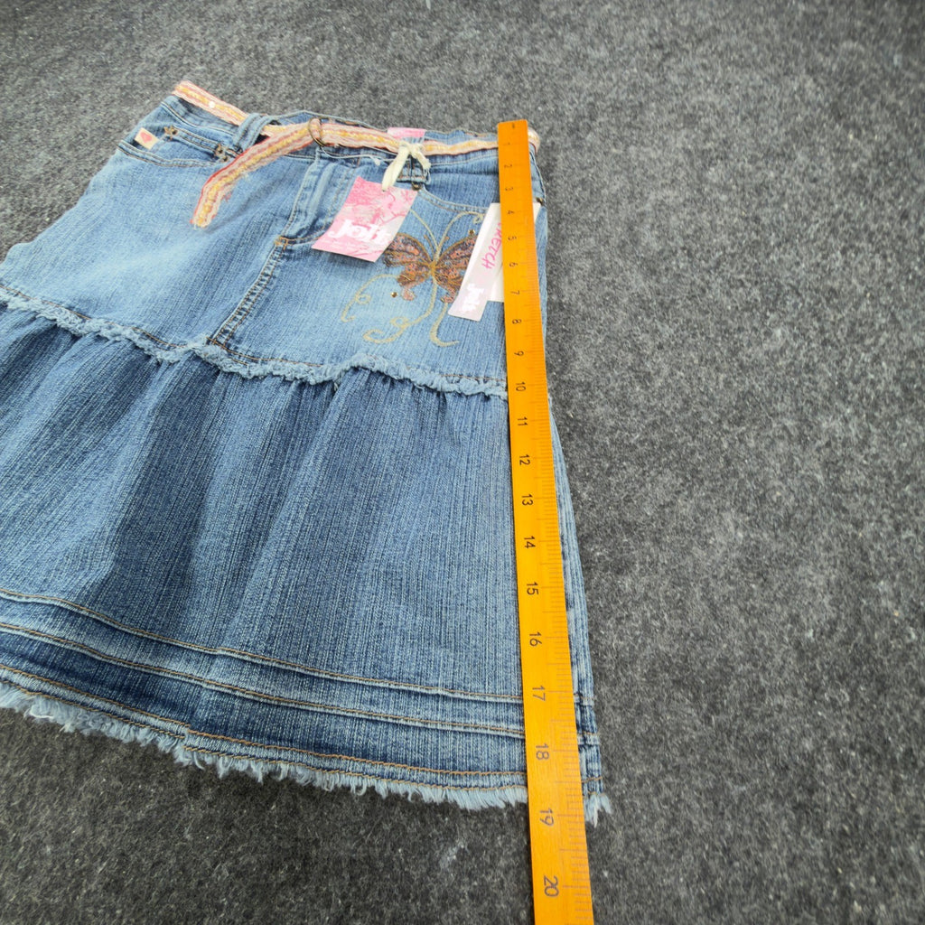 Jolt Y2K Butterfly Denim Skirt Girls 14 Blue Tiered Ruffle NWT - take2supply