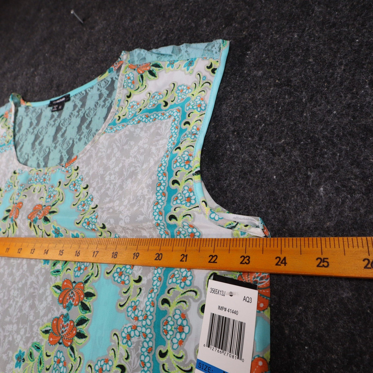 mymichelle Blouse XL Womens Aqua Blue Lace Back Scarf Print Sleeveless Top NEW - take2supply
