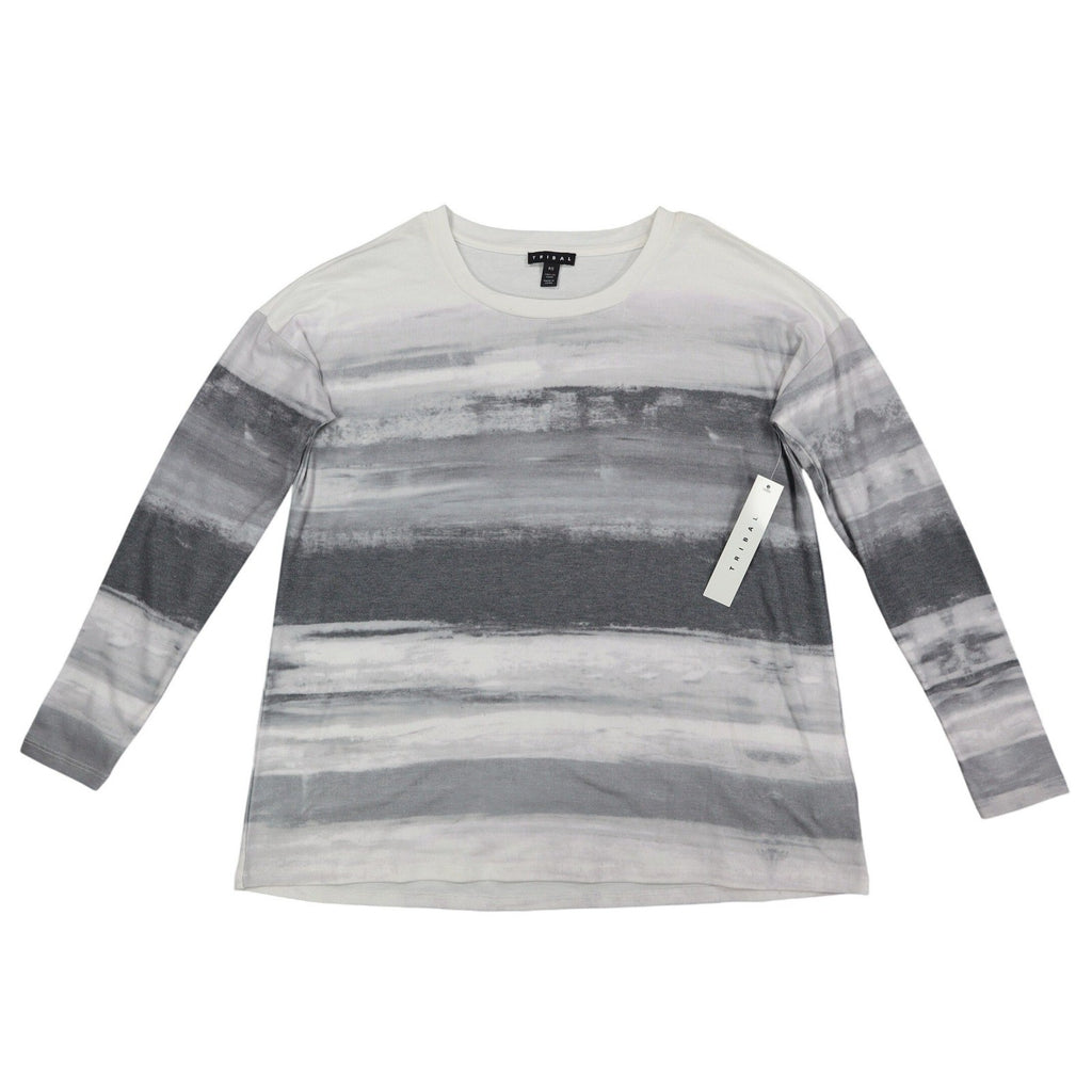 Tribal Long Sleeve Top Womens Small Cream Grey Abstract Stripe Knit 26850-2281 - take2supply