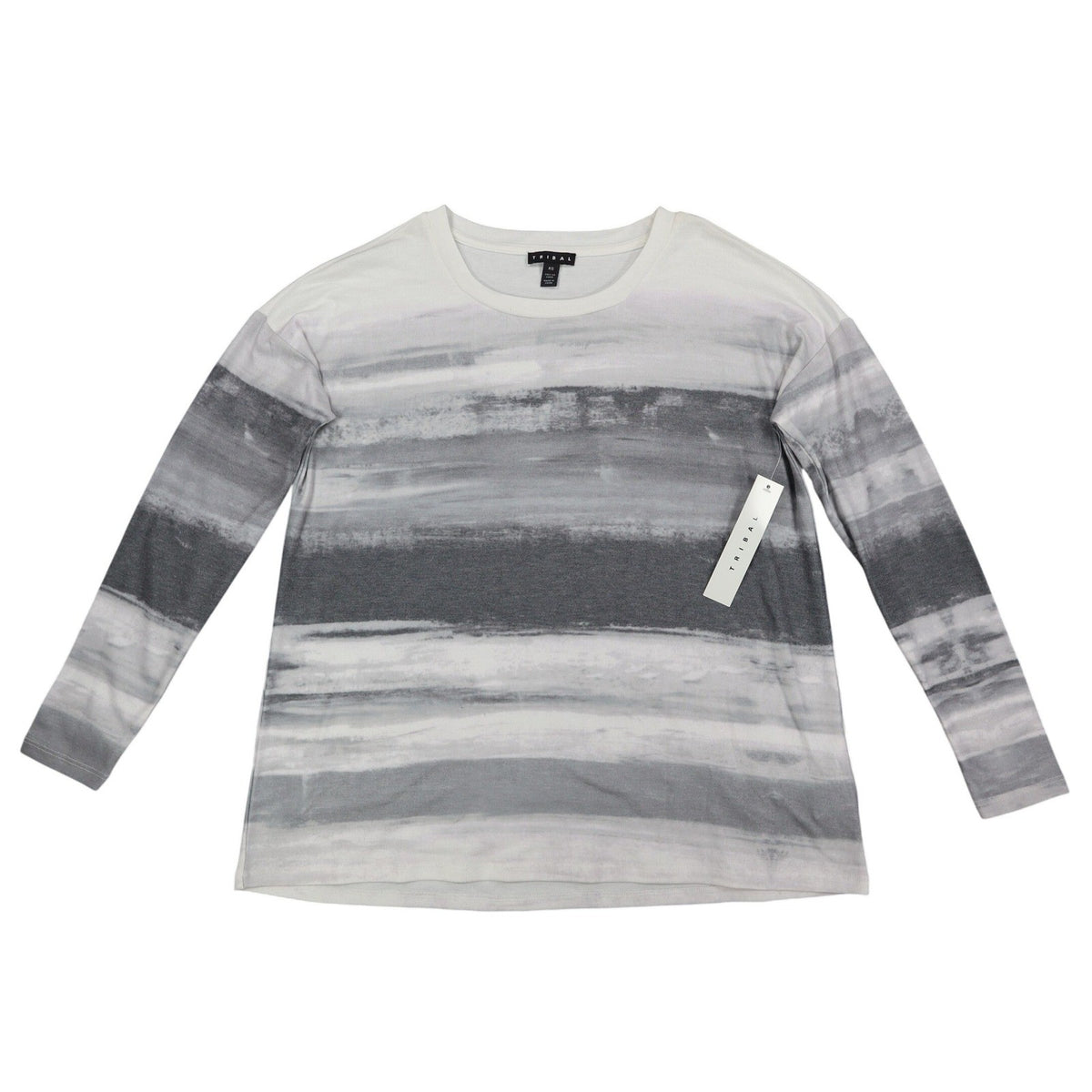 Tribal Long Sleeve Top Womens Small Cream Grey Abstract Stripe Knit 26850-2281 - take2supply