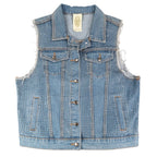 Vocal Denim Vest Womens Large Blue Light Wash Rhinestone Studded Frayed Y2K - take2supply