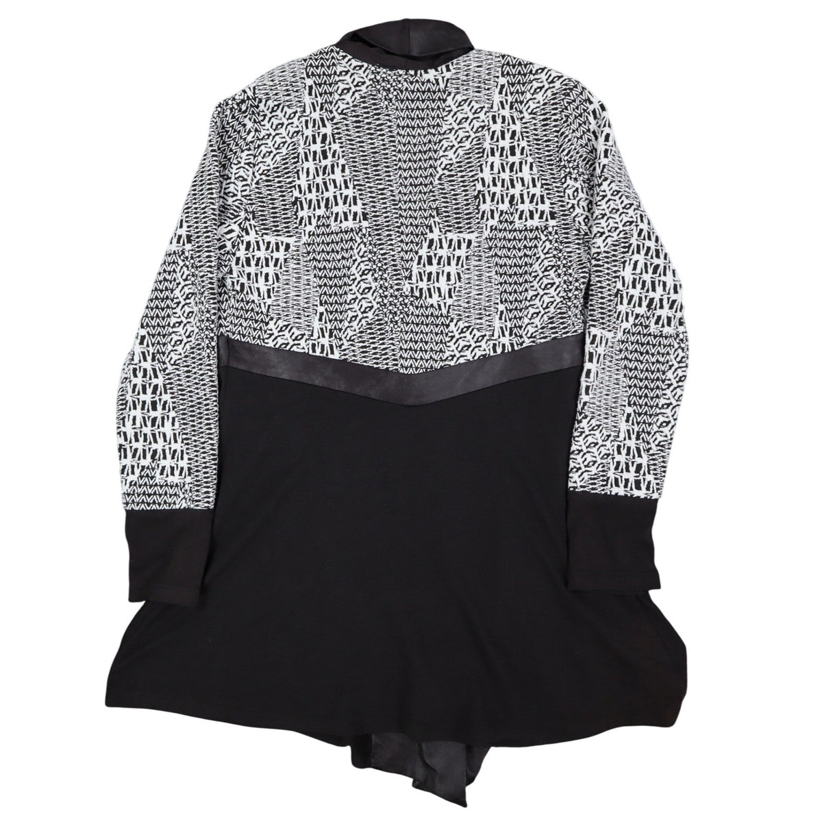 Lana Lee Cardigan Jacket Womens Medium Black White Geometric Open Front NWT - take2supply