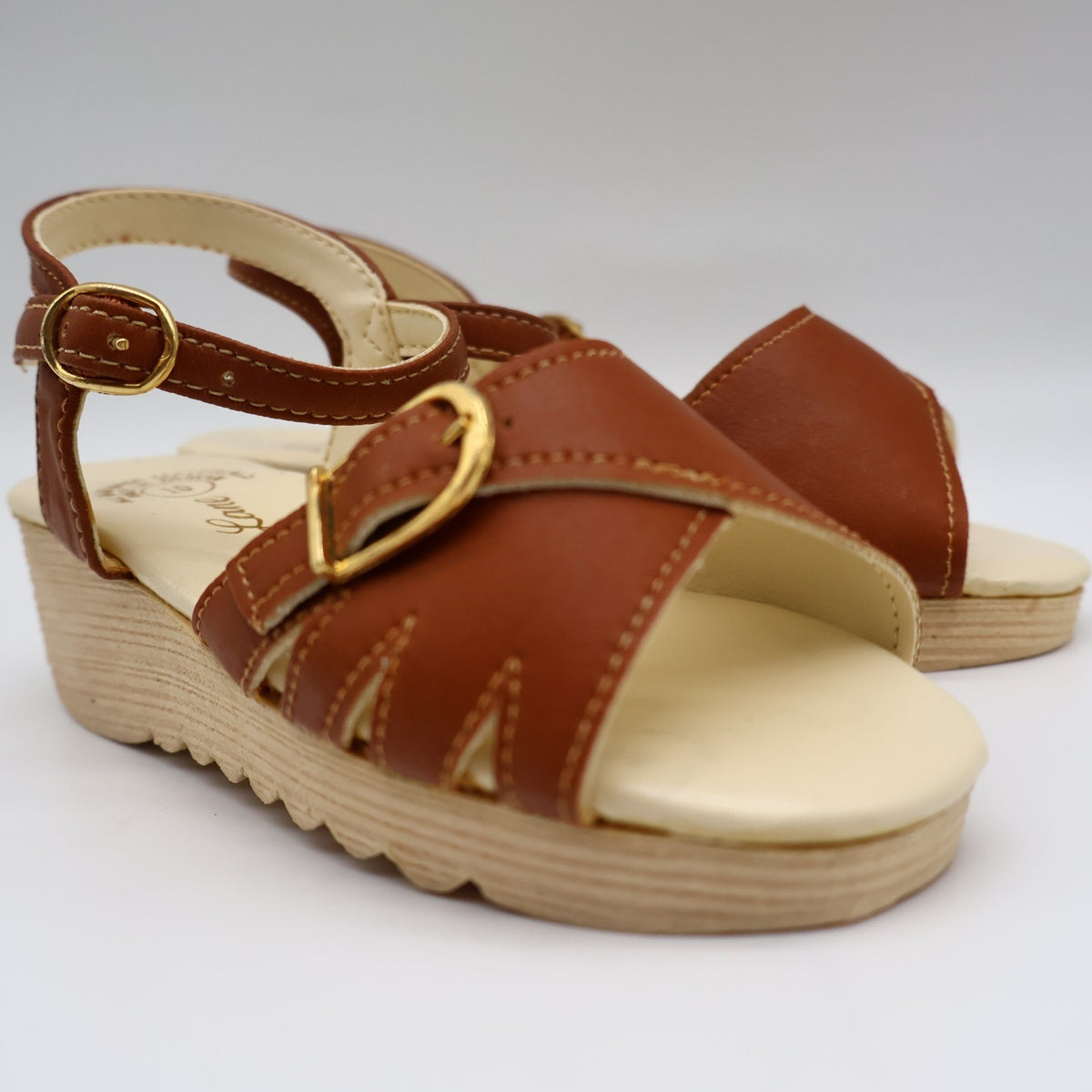 Party Lane Wedge Sandals Toddler Size 10 Vintage Brown Faux Leather Deadstock - take2supply