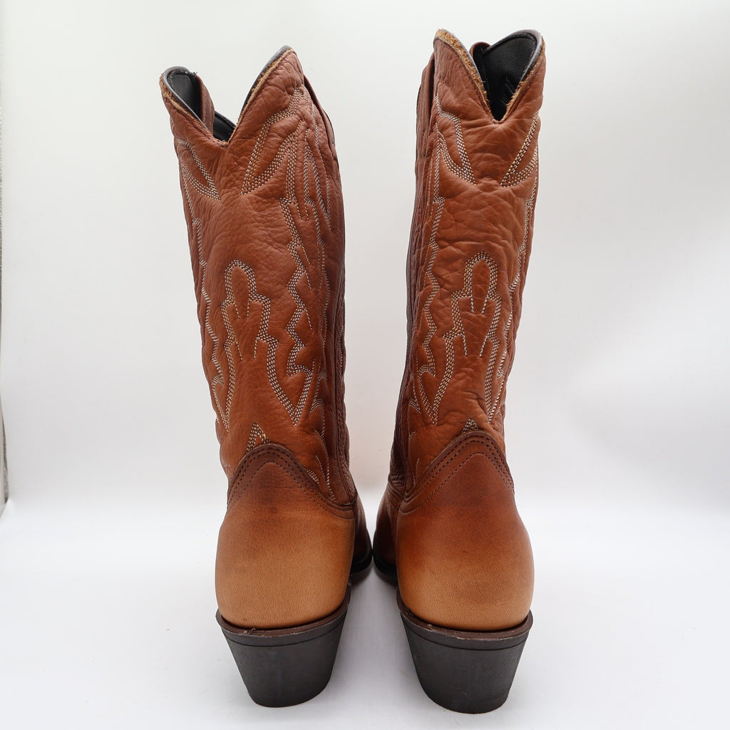 American West Trading Cowboy Boots Mens 9 D Walnut Deertan Leather Made in USA - take2supply