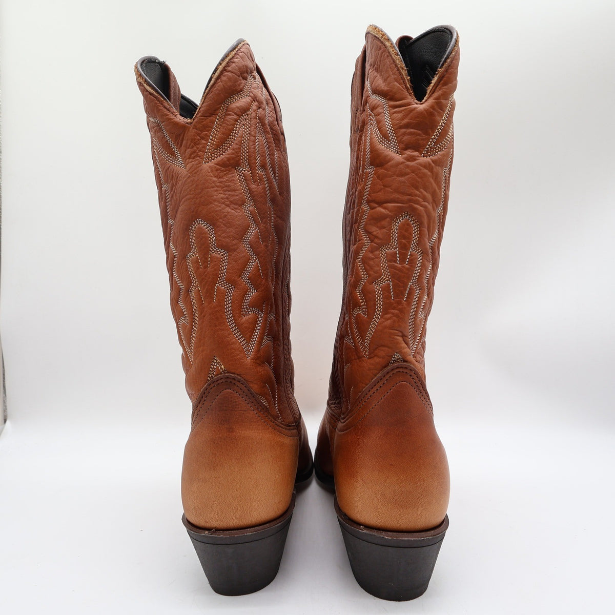 American West Trading Cowboy Boots Mens 9 D Walnut Deertan Leather Made in USA - take2supply