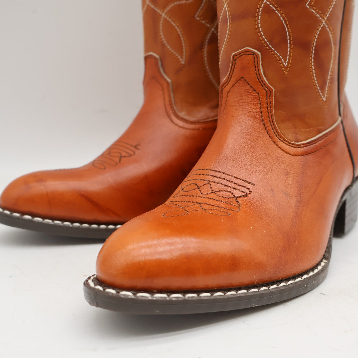 Laredo Western Boots Boys 2.5 D Vintage 90s Rust Leather Made in USA Deadstock - take2supply