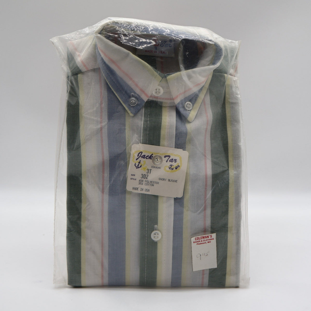 Jack Tar Shirt Boys 3T Blue Green Stripe Short Sleeve Button Down USA NWT - take2supply