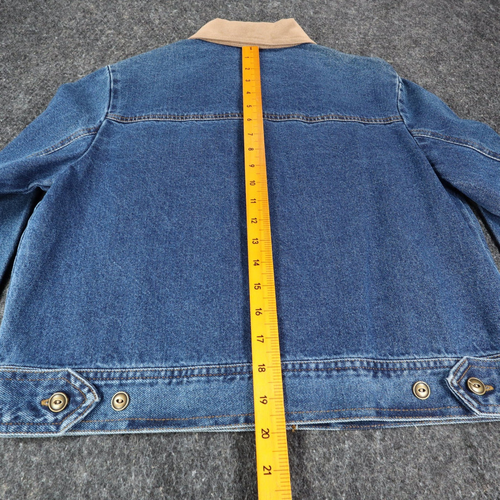 Studio Ease Denim Jacket Womens 8 Blue Cotton Faux Suede Collar WAAC77RI NWT - take2supply