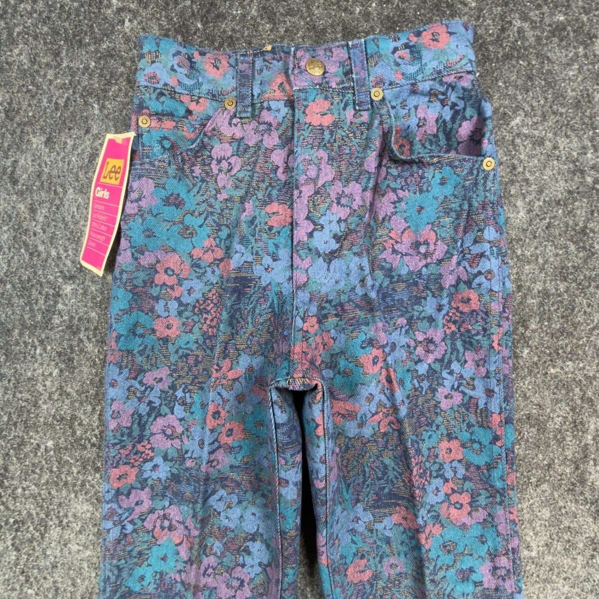 Lee Vintage 90s Floral Tapestry Jeans Girls 12 Slim Blue Cotton Deadstock NWT - take2supply
