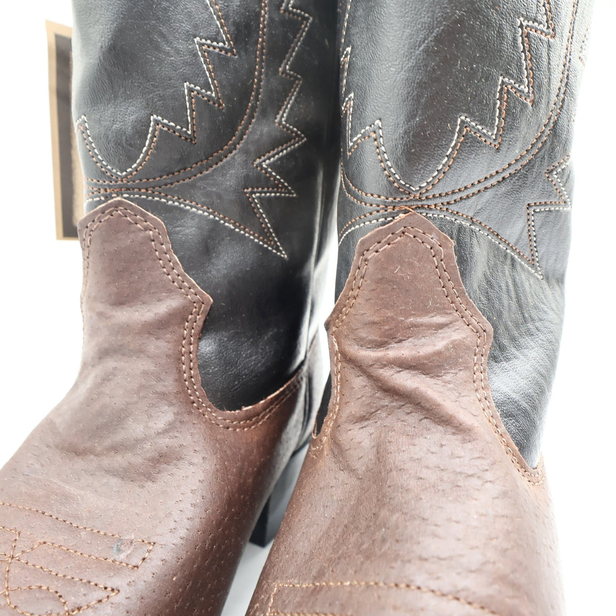 Wrangler Vintage Western Boots Youth 4.5 D Old Brown Leather Black NWT USA Made - take2supply