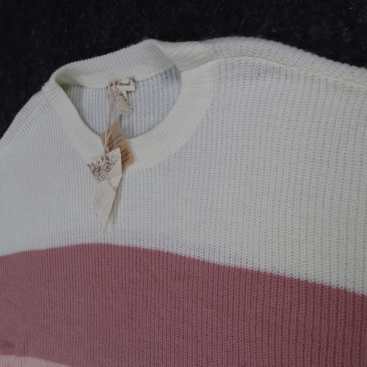 Hem & Thread Colorblock Striped Sweater Womens Large NWT Pink Brown Cream 7535 - take2supply