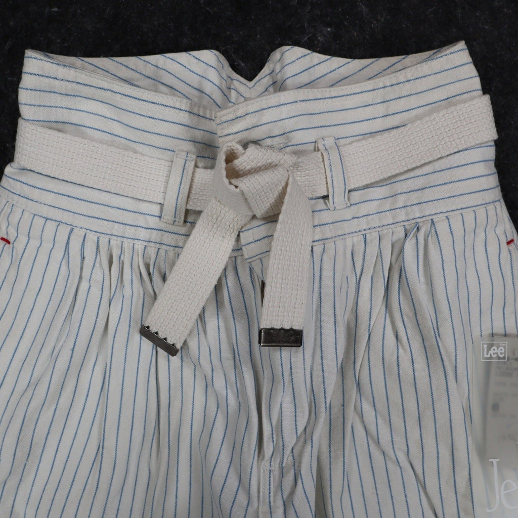 Lee Melbourne Skirt Shorts Girls 8 Vintage 90s White Blue Stripe Paperbag Waist - take2supply