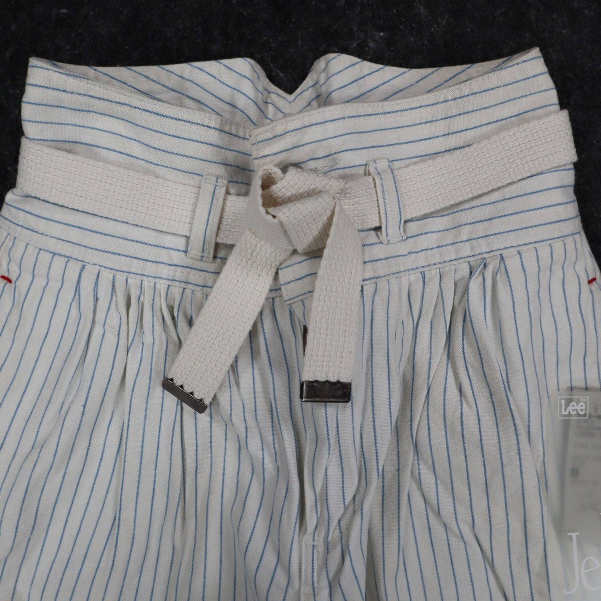 Lee Melbourne Skirt Shorts Girls 8 Vintage 90s White Blue Stripe Paperbag Waist - take2supply