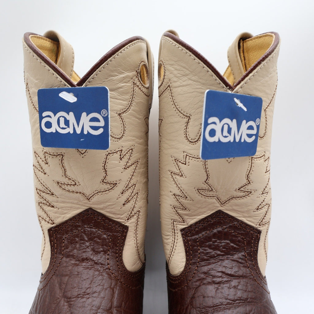Acme Vintage Style Roper Boots Kids 3.5 Brown Bullhide Leather New NWT - take2supply