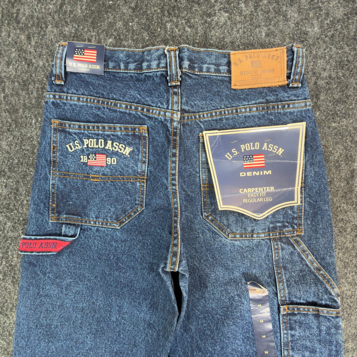 U.S. Polo Assn Carpenter Jeans Boys 14 Blue Cotton Easy Fit Utility NWT - take2supply