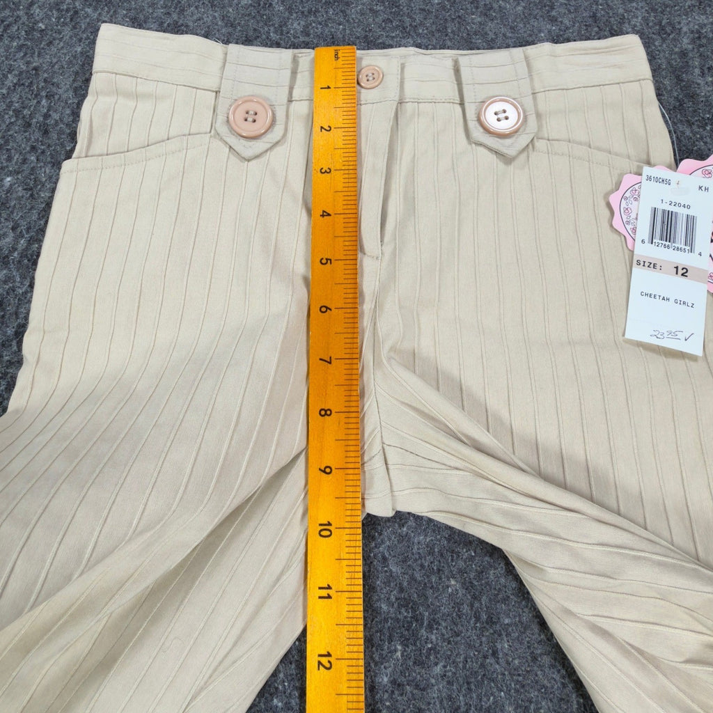 My Michelle Y2K Capri Pants Girls 12 Beige Striped NWT Deadstock Khaki C664 - take2supply