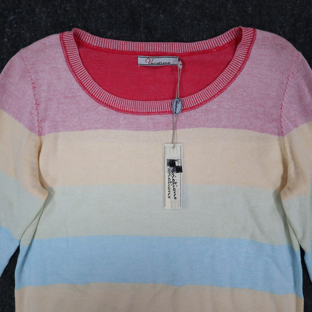 Variations Sweater Womens Large Multi Pastel Striped 3/4 Sleeve Cotton V1860 - take2supply
