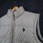 U.S. Polo Assn Puffer Vest Mens Medium Beige Quilted Full Zip Logo 10-5685-Q8 - take2supply