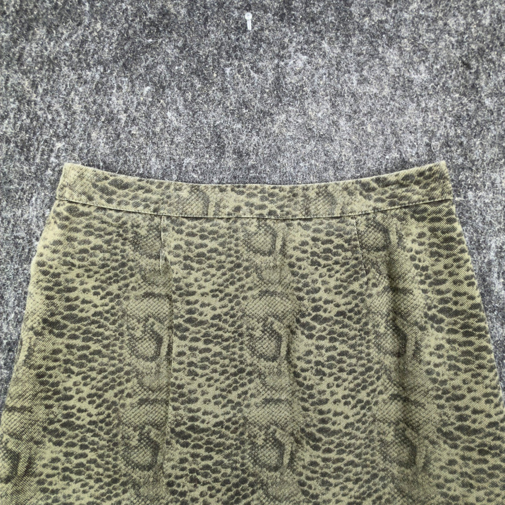 She + Sky Snake Print Mini Skirt Womens Large Olive Green Distressed New C714 - take2supply