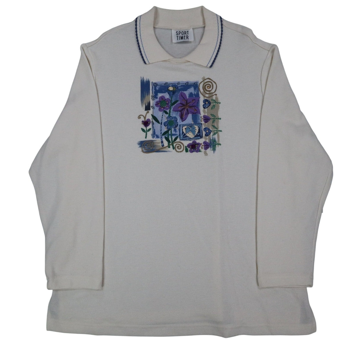 Sport Timer Floral Polo Shirt Womens XL Vintage 90s Cream Made in USA NEW - take2supply