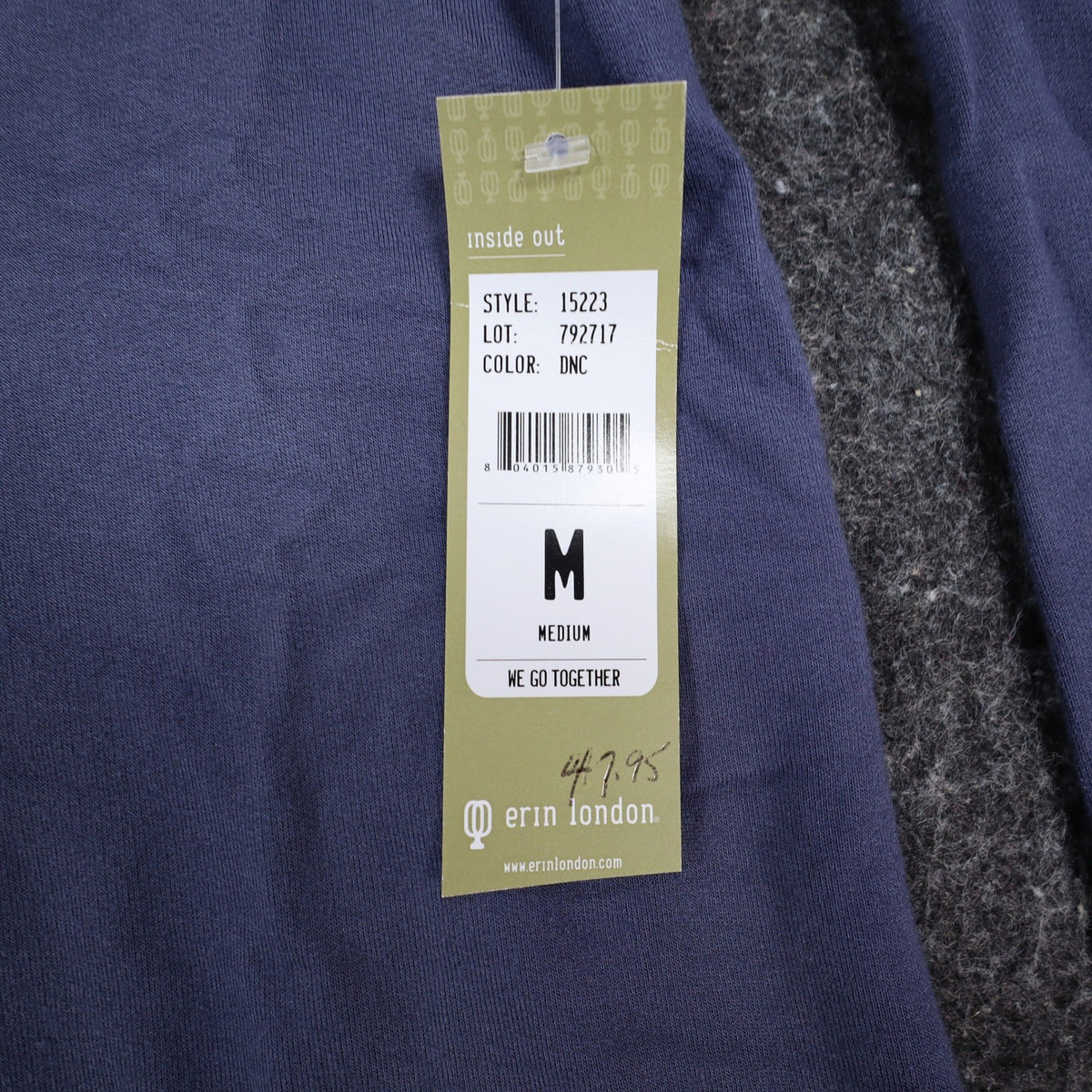 Erin London Top Womens Medium Blue Viscose Studded Puff Sleeve French Terry NWT - take2supply