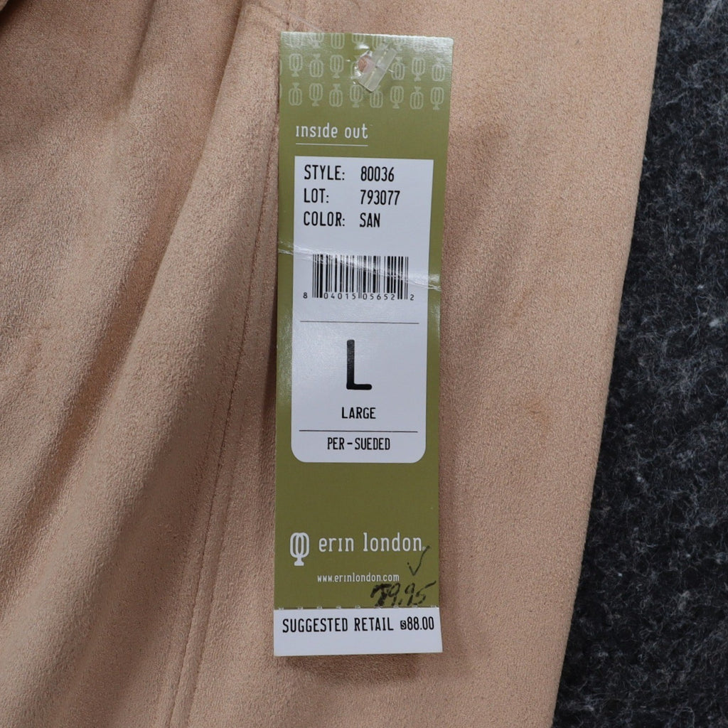Erin London Open Front Jacket Womens Large Tan Faux Suede Laser Cut Eyelet NEW - take2supply