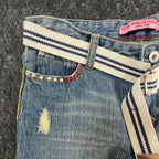 US Polo Assn Y2K Butterfly Jeans Girls 12 Blue Denim Flare Belted USPA NWT - take2supply